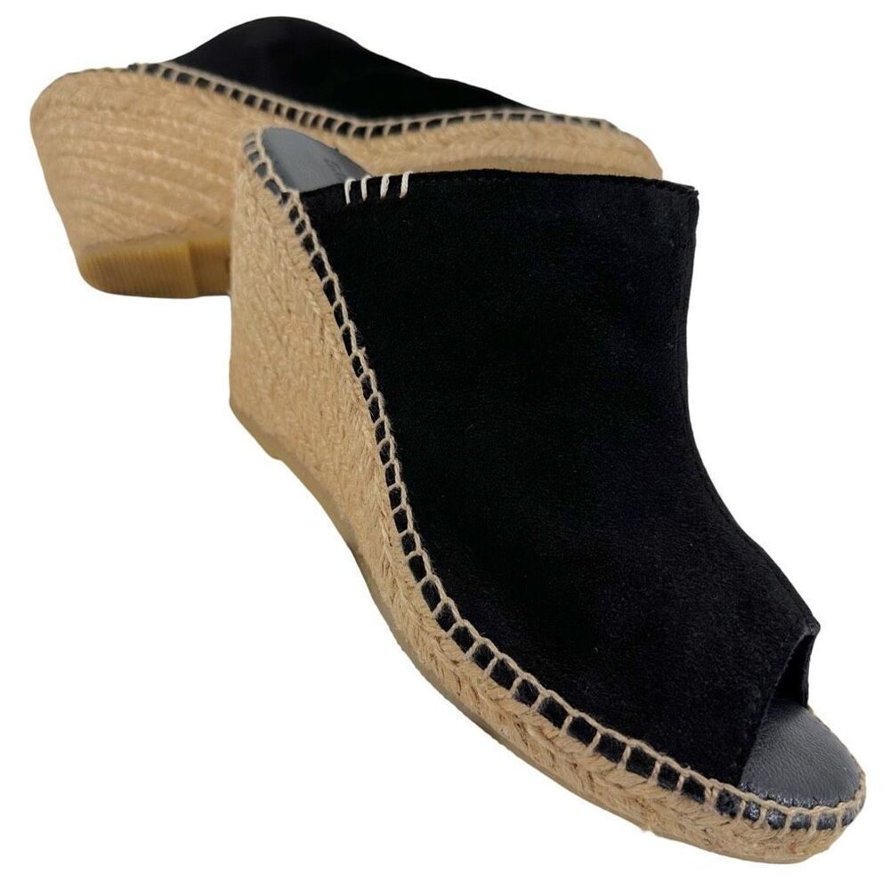 S.O.N.A.L.I. (SONALI) Black Suede Leather Espadrille Wedge Mules Women’s Size 8.